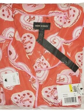 ROOM SERVICE Pajama Set Notch Collar Valentines Day Short Sleeve Top & Pants NWT